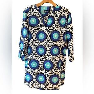 KikiSol Sz S Black Blue Teal Geometric Print Lightweight Long Sleeve Swim Cover